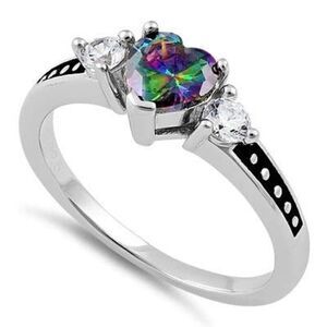 Heart Rainbow Topaz Sterling Silver Ring Womens Casual Jewelry New